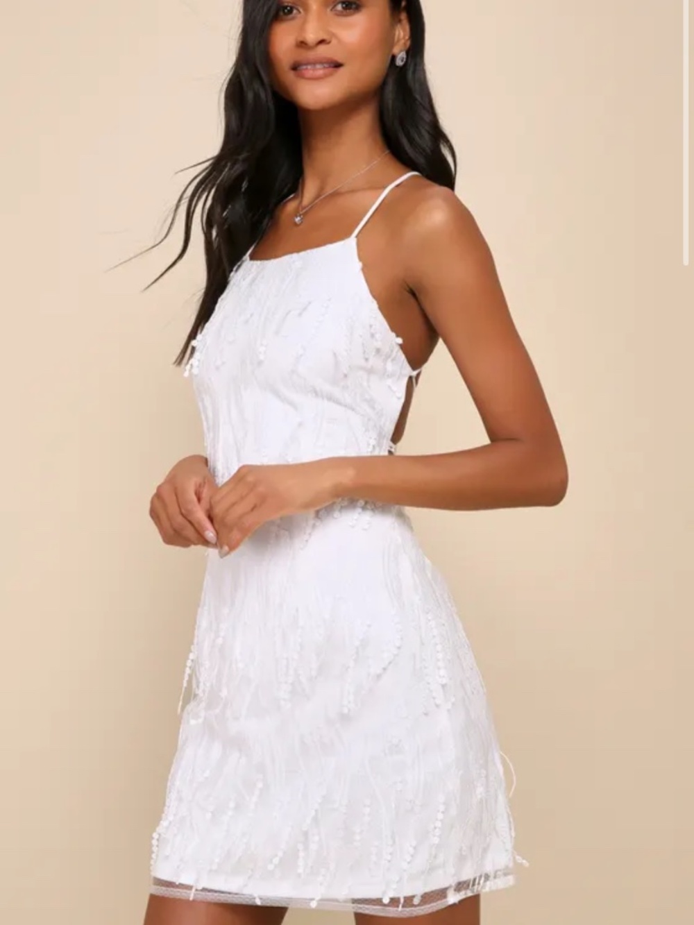 Lulus Making Magic White Fringe Lace-up Mini Dress - Size S - Picture 2 of 6